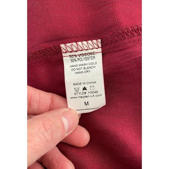 Hayden Los Angeles Women's M Burgundy Embroidered Tassel Tie Boho Blouse - Picture 6 of 6